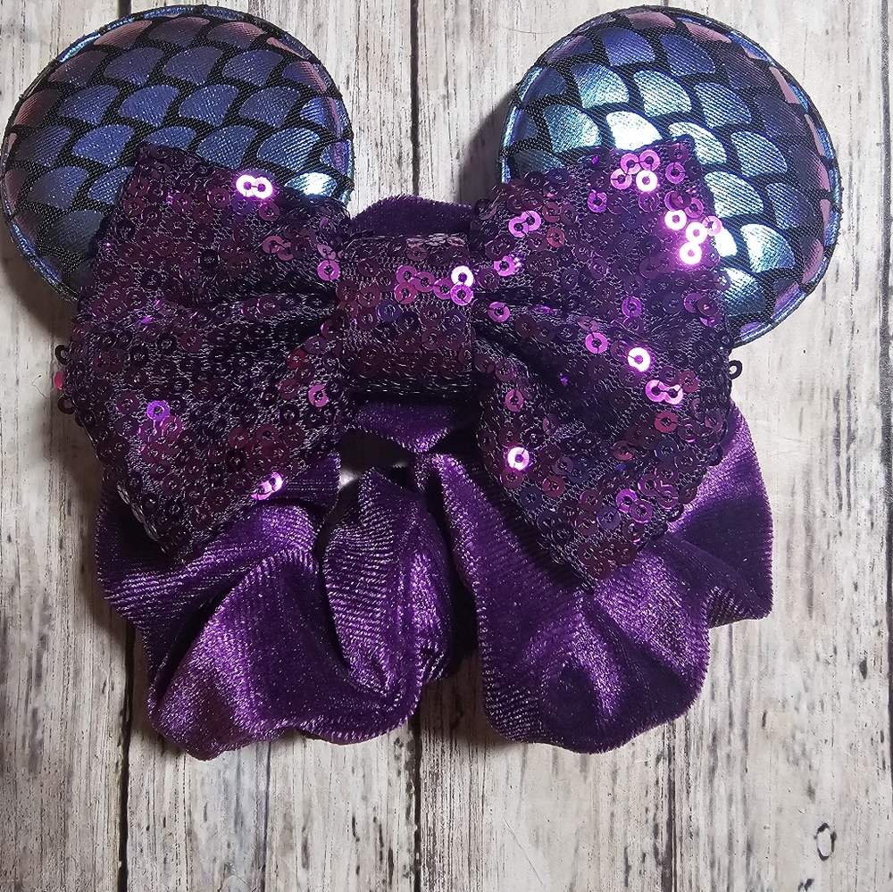 Little Mermaid Sequin Bow Minnie Mouse Ears Hair Scrunchie